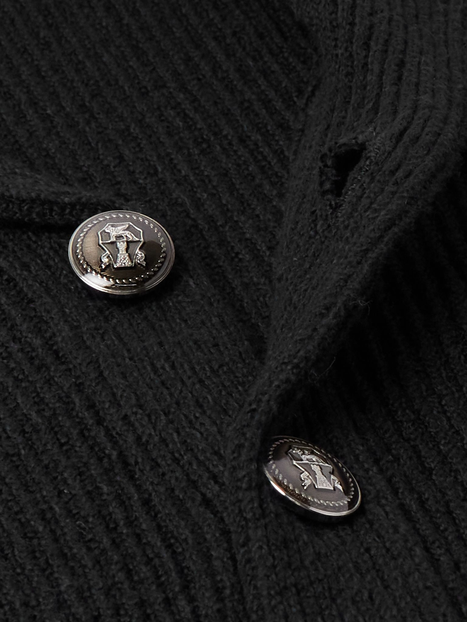 Shawl-Collar Ribbed Cotton Cardigan Black - 4