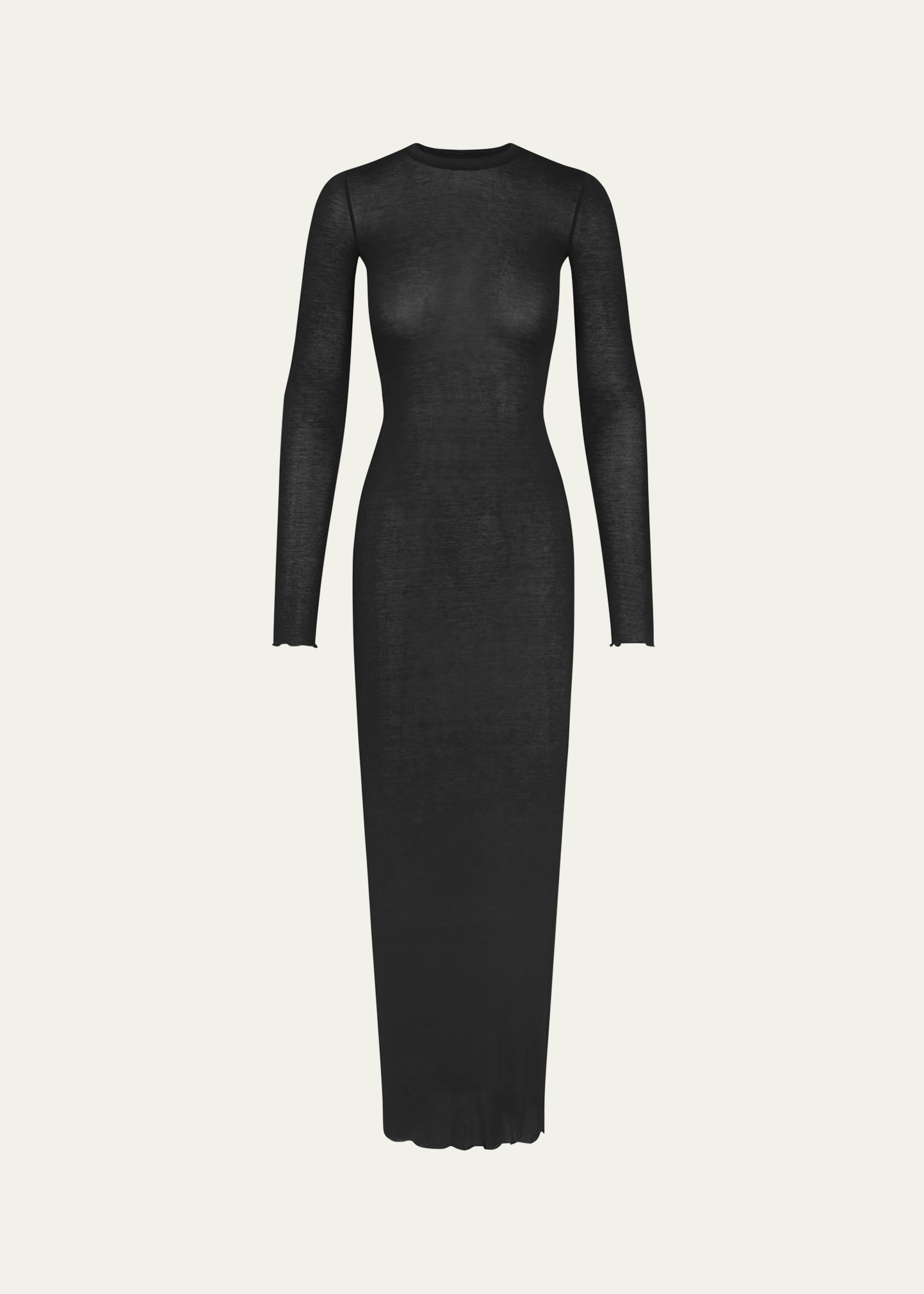 Sheer Modal Long-Sleeve Bodycon Maxi Dress - 1