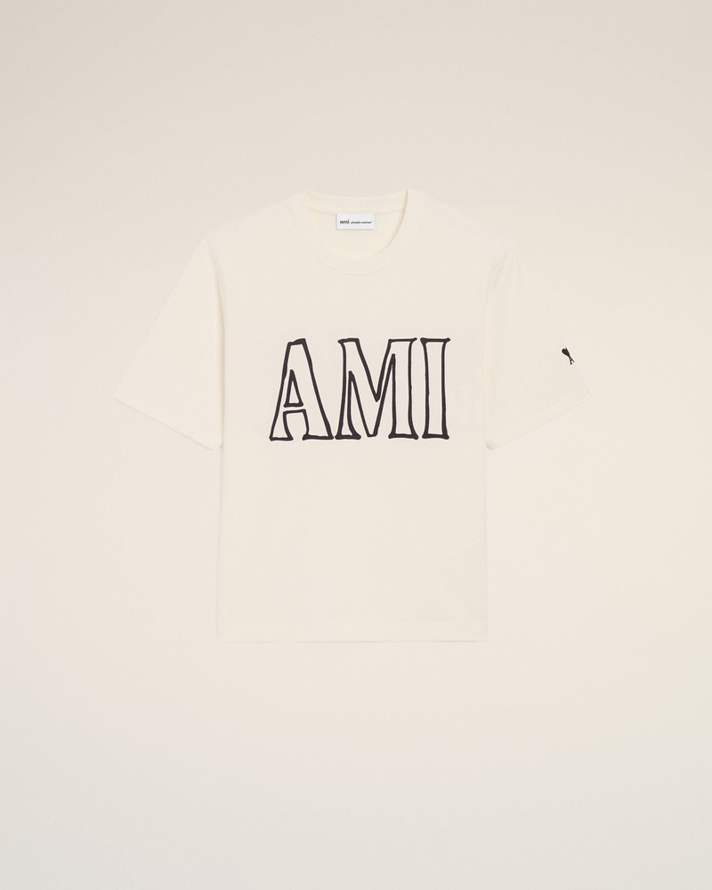 WHITE COTTON AMI PARIS PRINT T-SHIRT 1