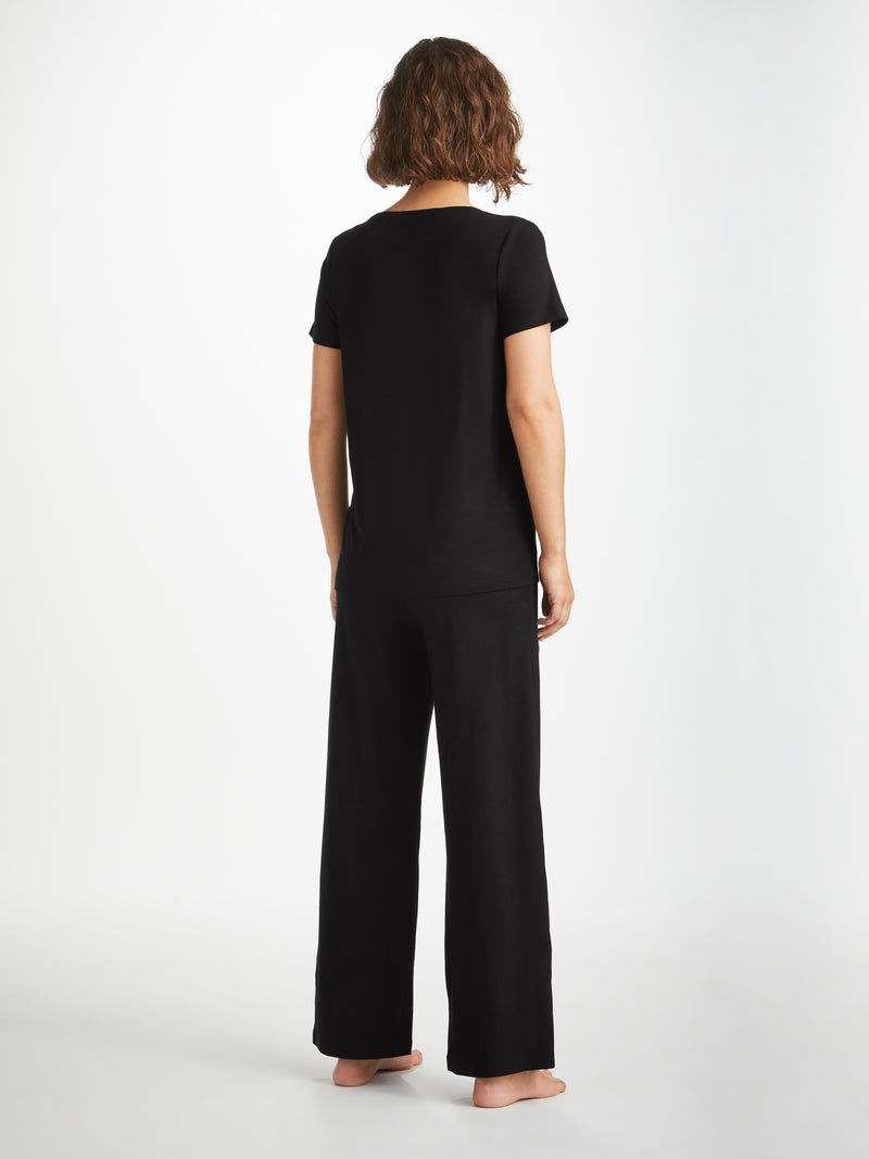 Women's V-Neck T-Shirt Lara Micro Modal Stretch Black - 4