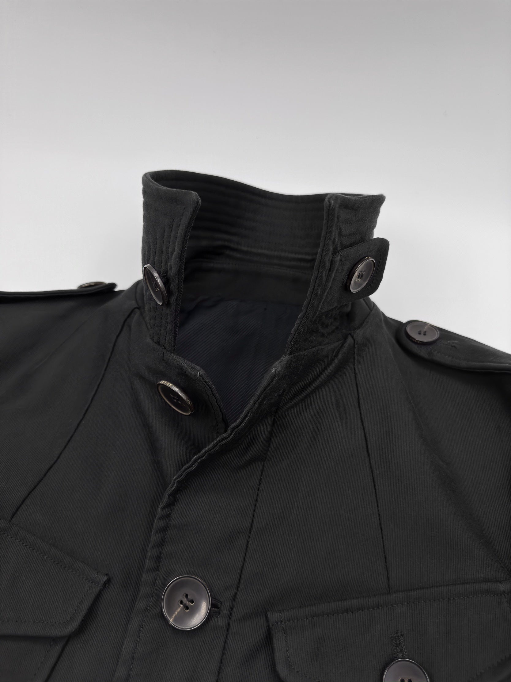 Gucci Fall 2003 Tom Ford Men’s Runway Grey Cotton Military Coat Jacket 46 - 8