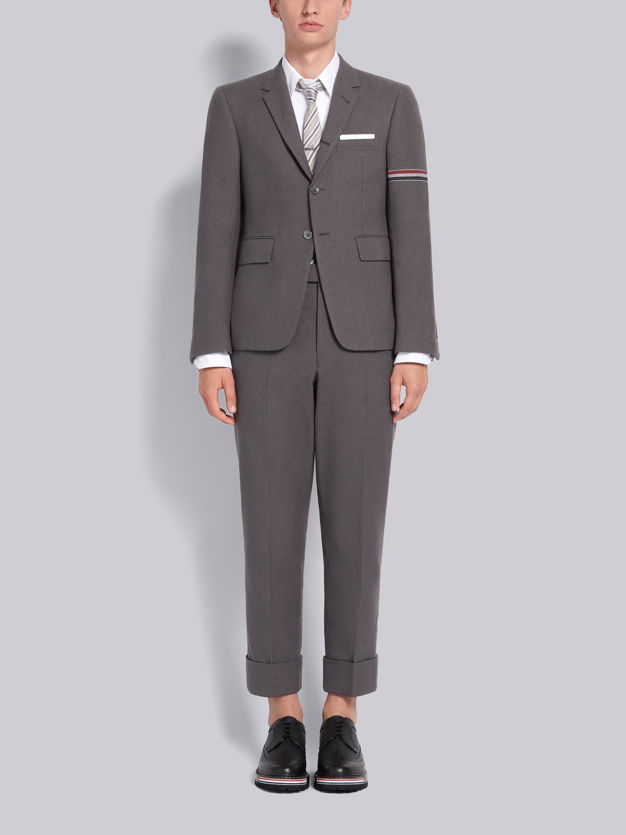 Dark Grey Cotton Boucle Suiting Side Engineered Stripe Classic Trouser - 4