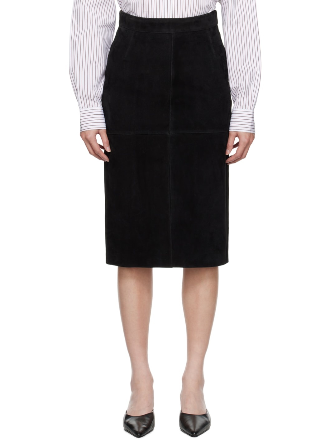 Black Paneled Midi Skirt - 1