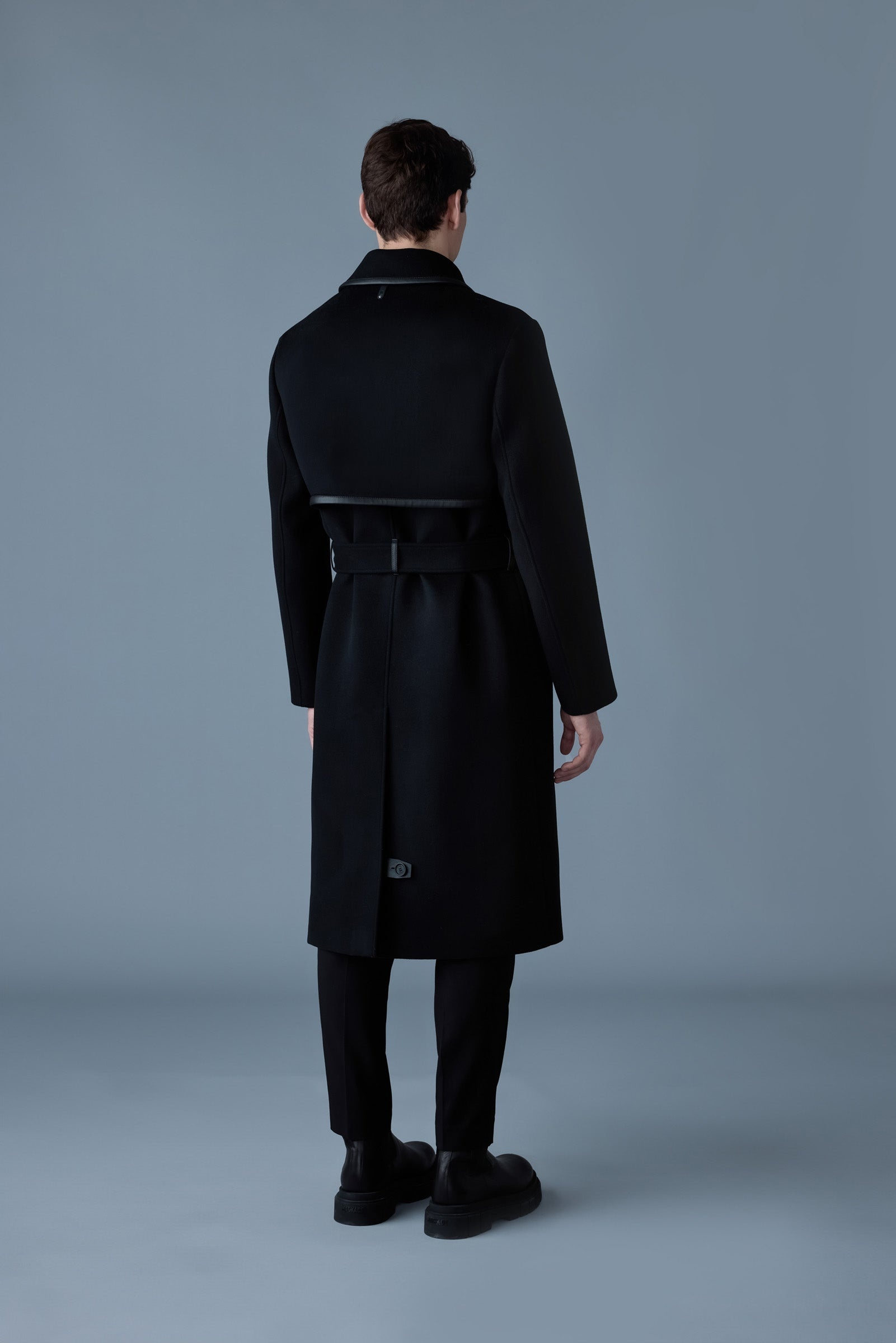 CORBIN Wool trench coat with leather detail. - 4