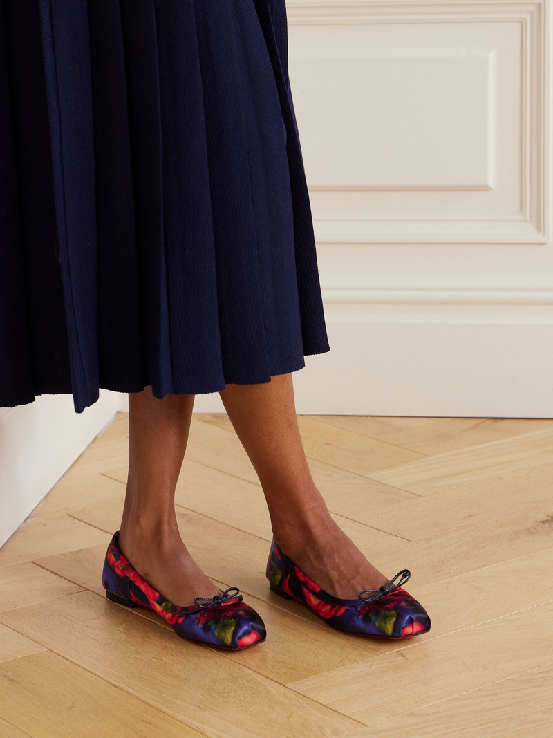 Christian Louboutin Mamadrague bow-detailed floral-print satin-crepe ballet flats Red outlook