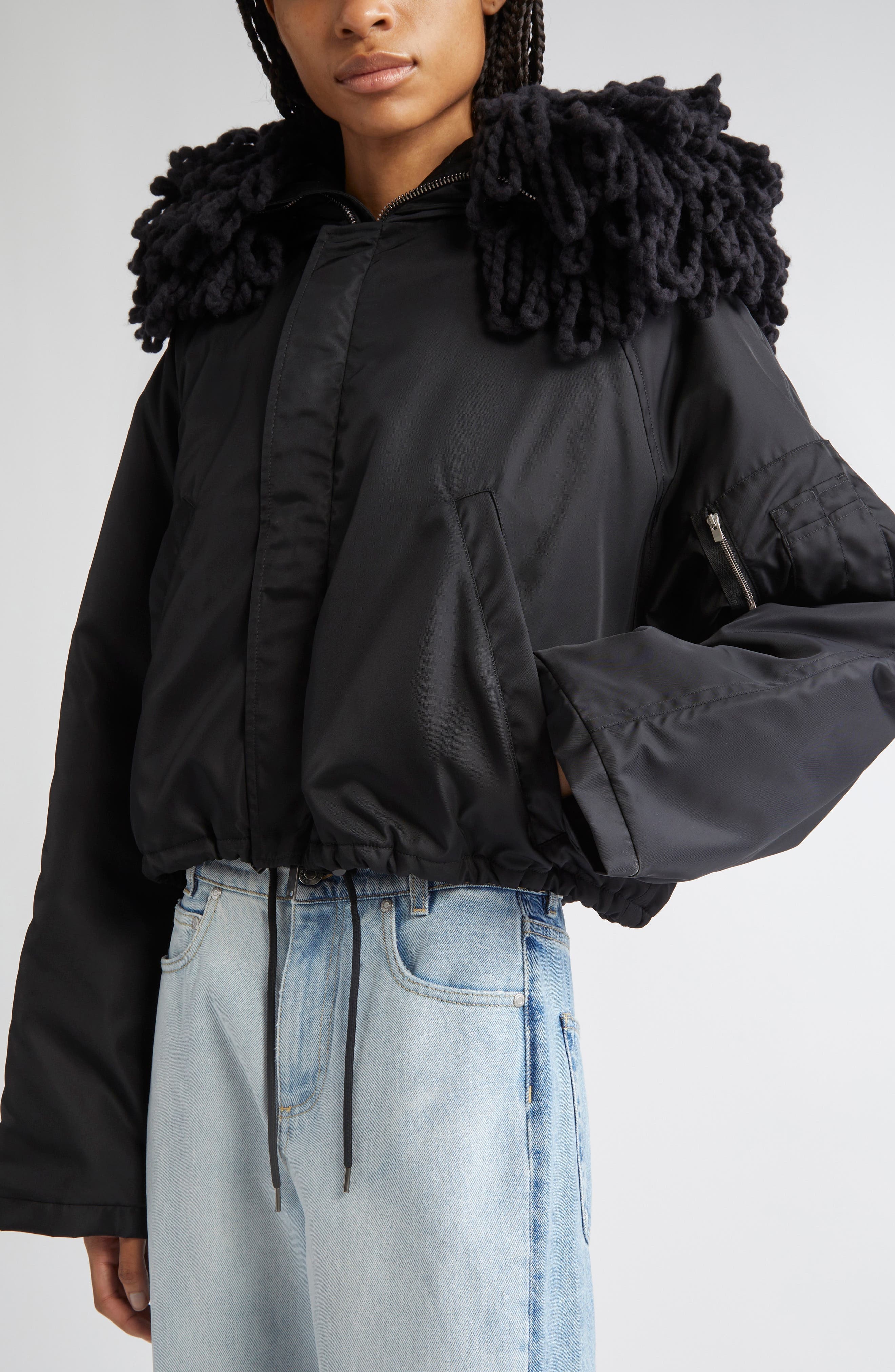 Stella McCartney Knit Collar Crop Coat in Black at Nordstrom - 6