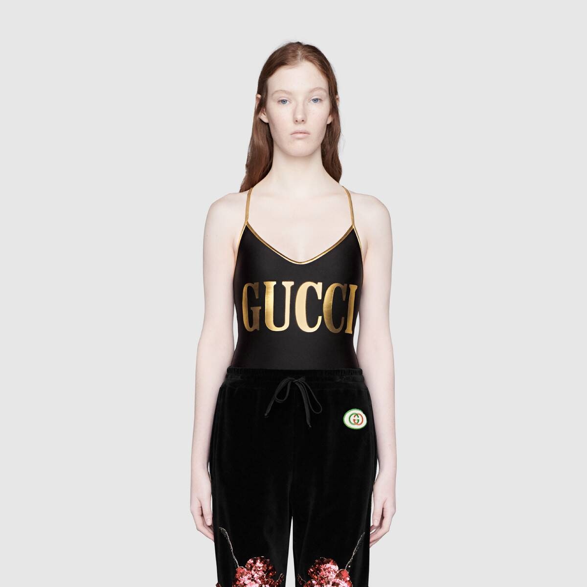 Stretch fabric swimsuit with Gucci print - 3