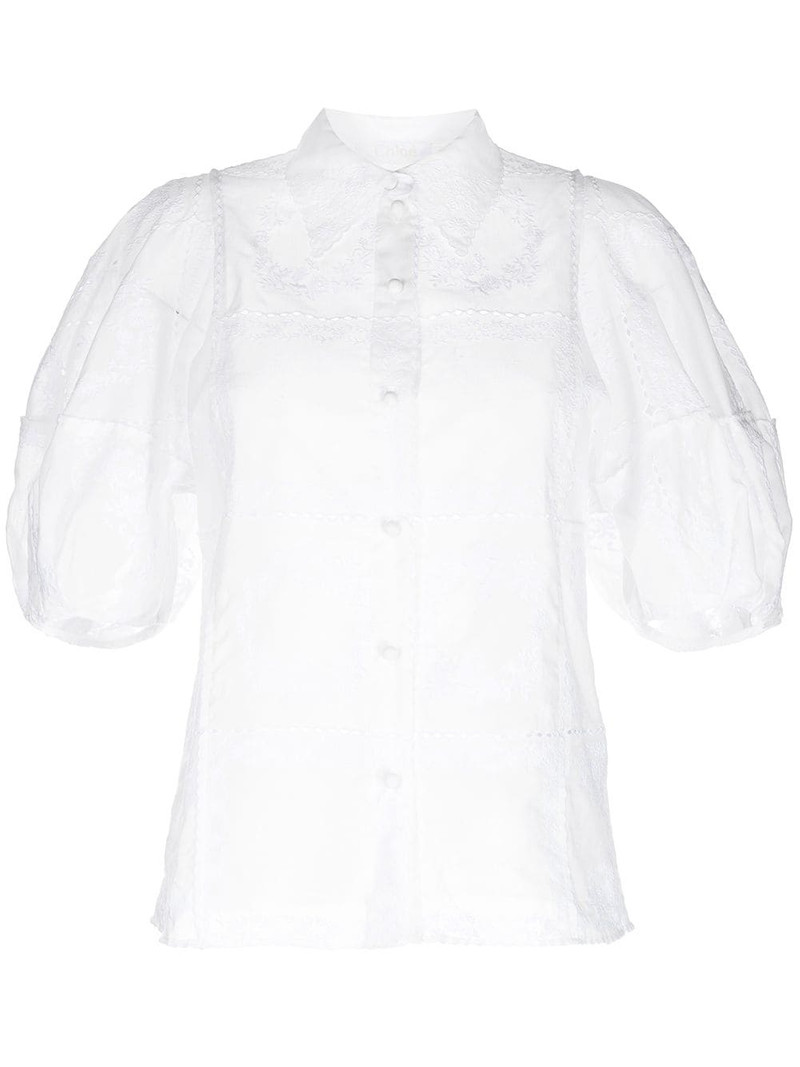 embroidered-design puff-sleeve shirt 1