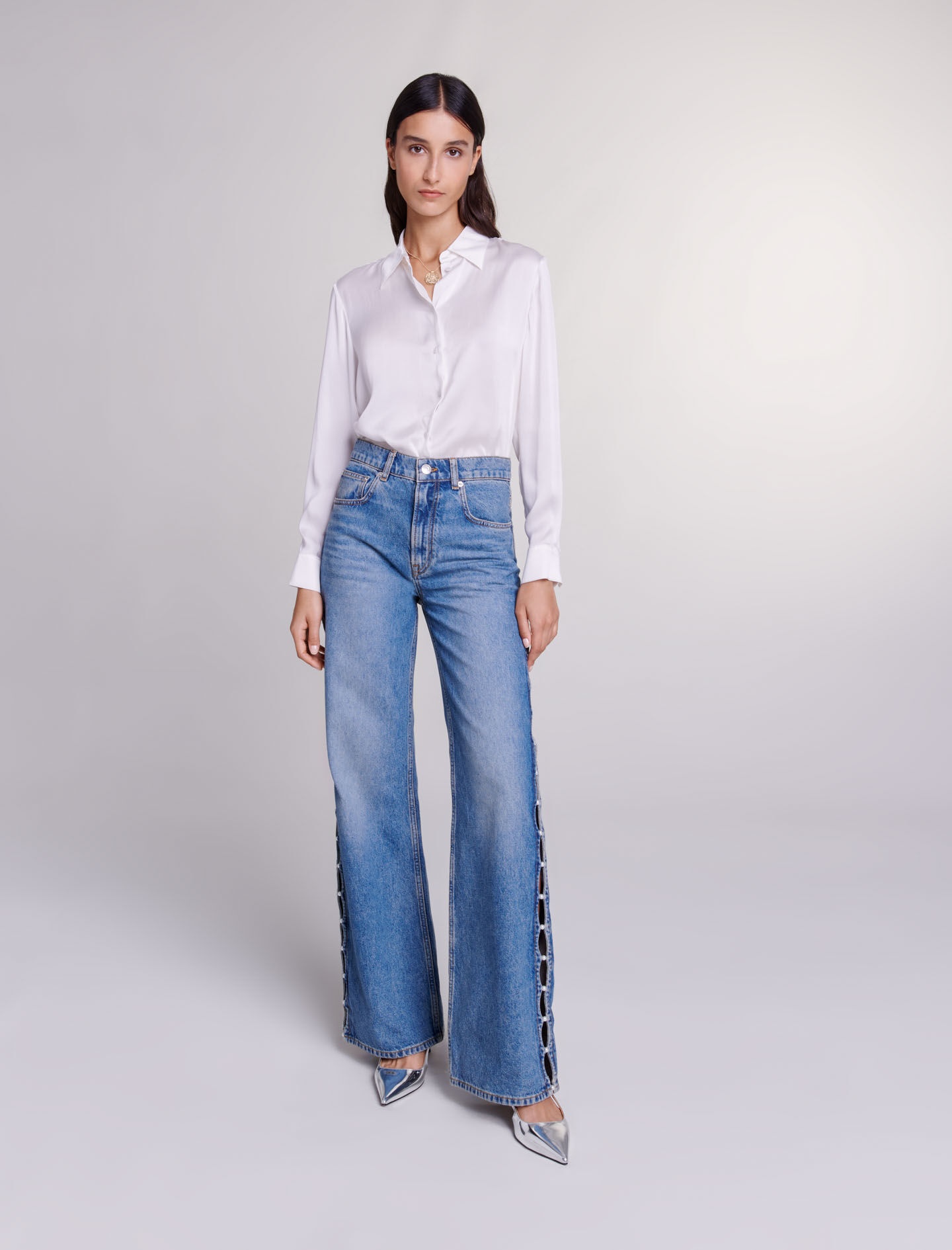 Beaded cutaway jeans - 9