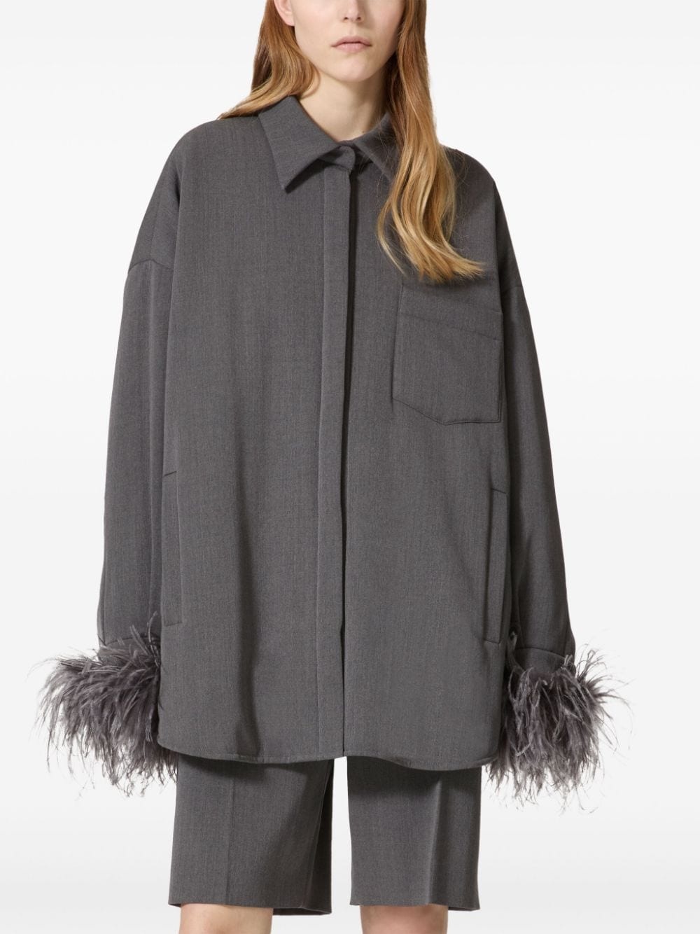 feather-trimmed wool shirt - 3