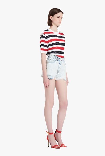 HIGH SUMMER CAPSULE- Light blue denim high-waisted shorts - 7