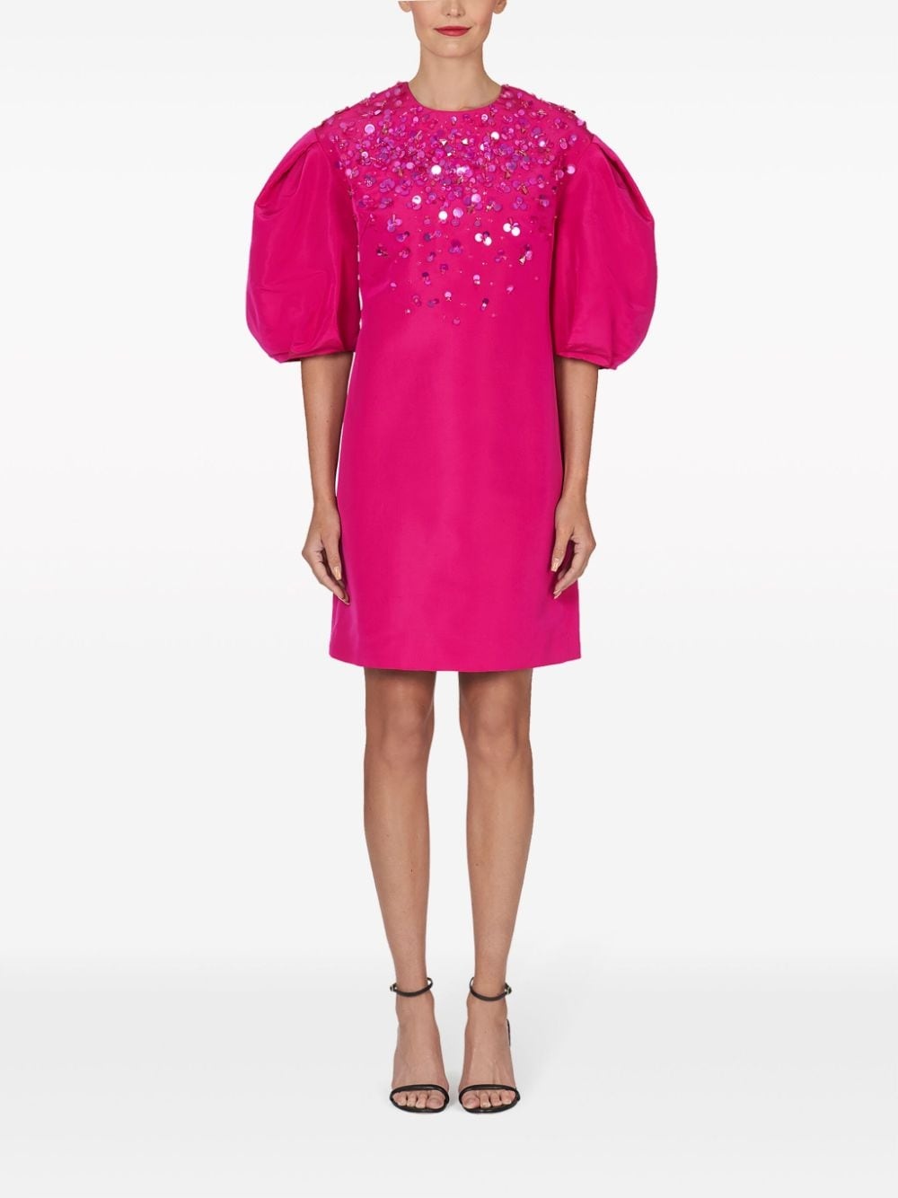 sequin-embellished puff-sleeve shift minidress - 2