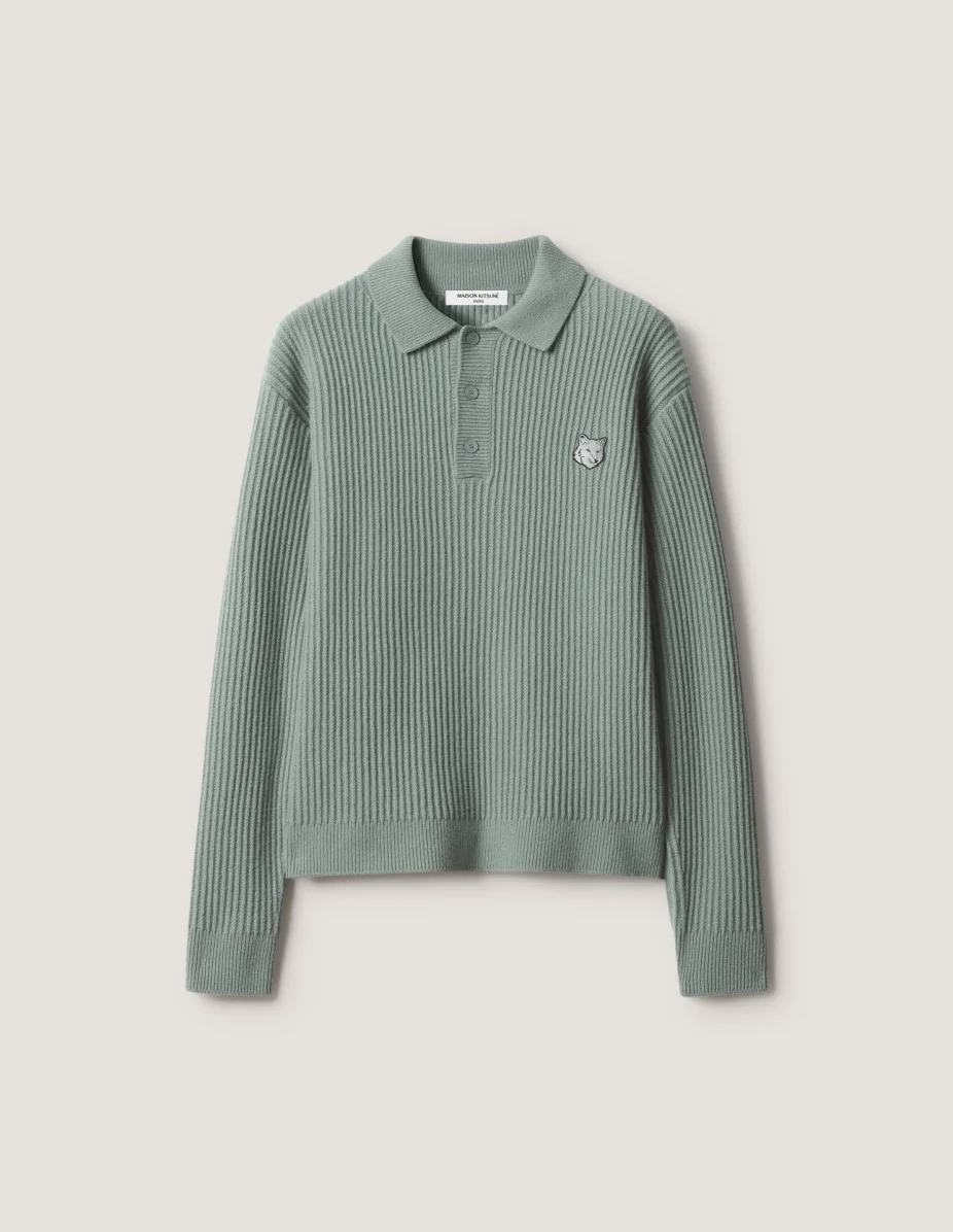 FOX HEAD WOOL RIBBED POLO JUMPER - 1
