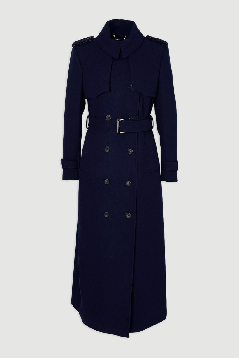 Wool Pu Mix Tailored Belted Trench Maxi Coat 4
