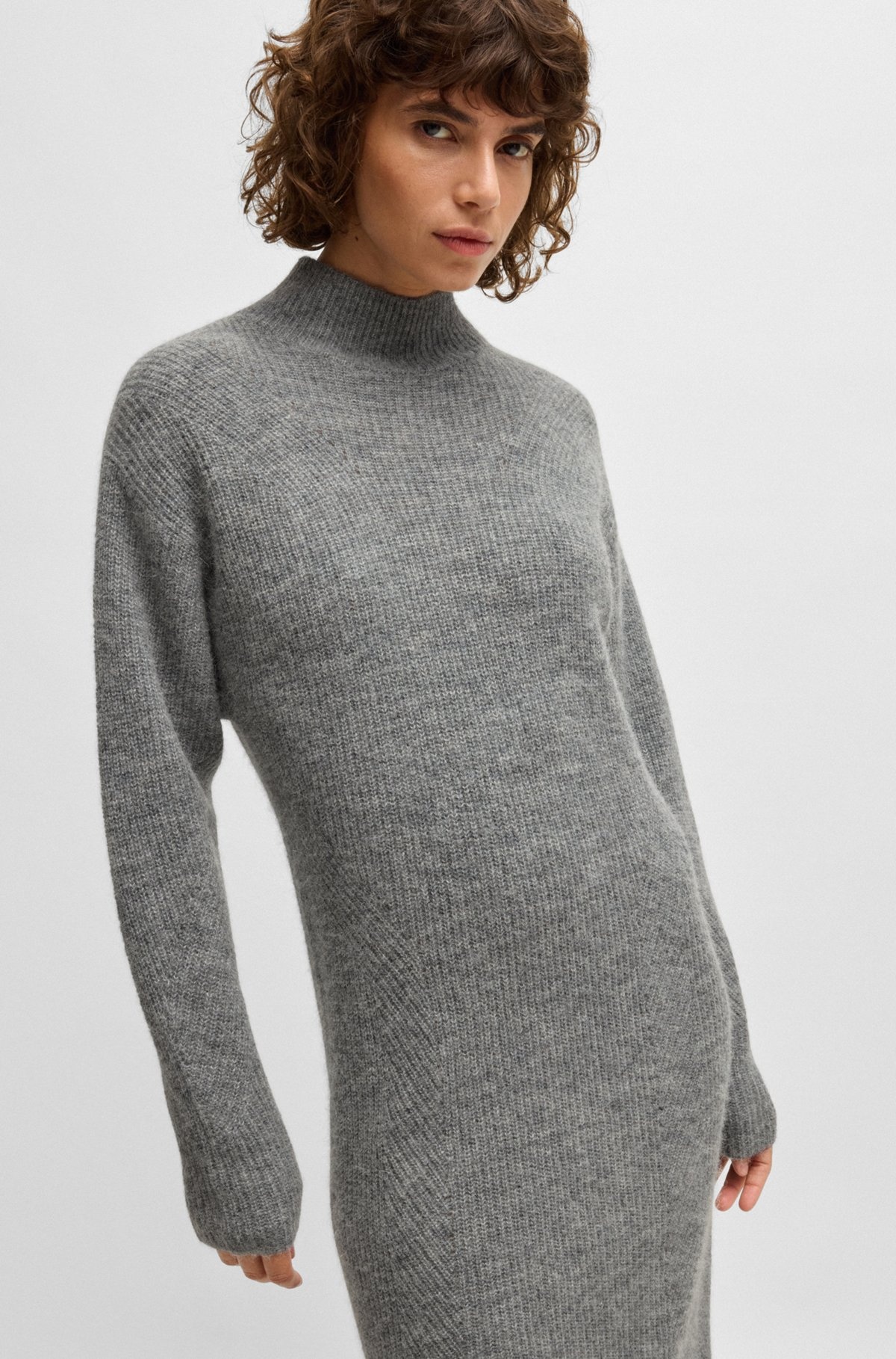 LONG-SLEEVED RELAXED-FIT DRESS WITH MIXED RIBBING - 6