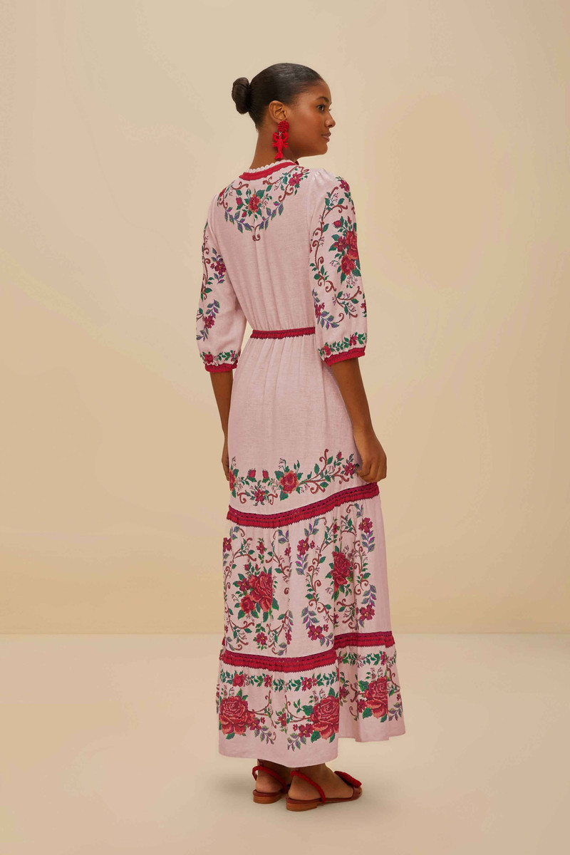 Pink Flower Tapestry Lenzing™ Ecovero™ Euroflax™ Maxi Dress 4