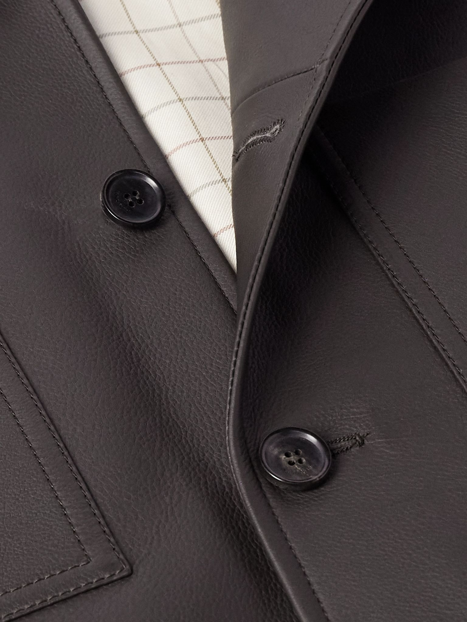 Evandro Full Grain Leather Overshirt Brown - 4