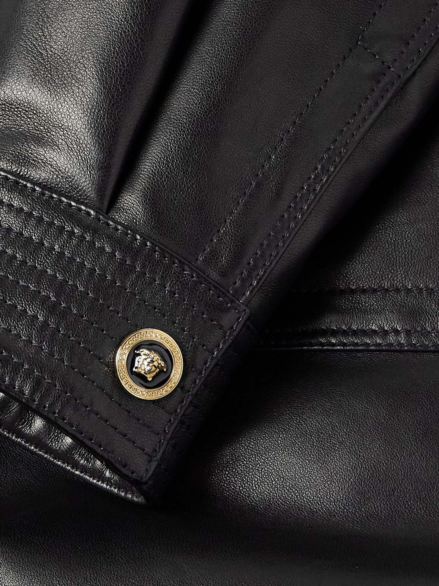 Leather Bomber Jacket Black - 6