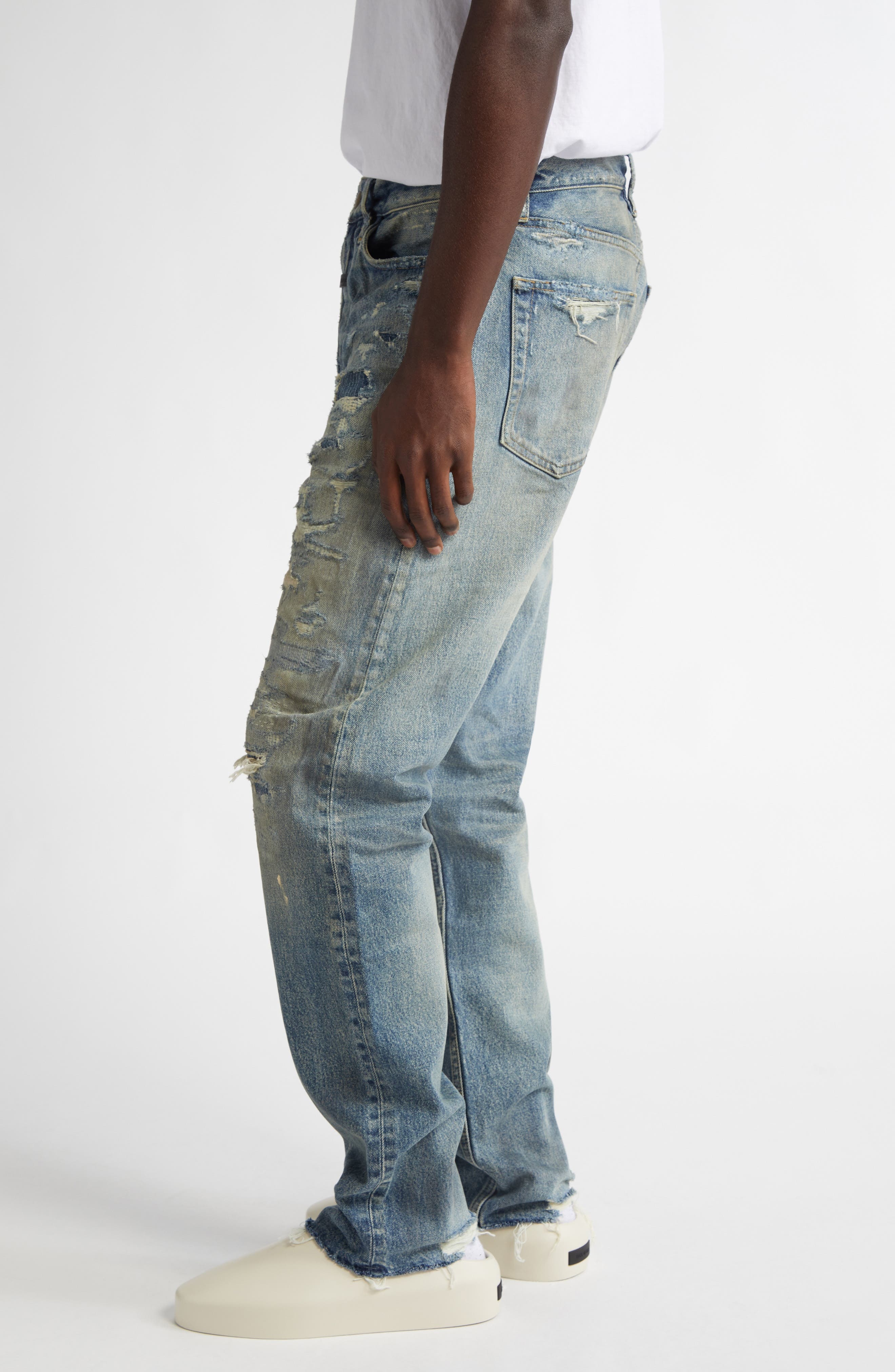 Fear of God Distressed Straight Leg Jeans in Reparied Vintage Indigo at Nordstrom - 4