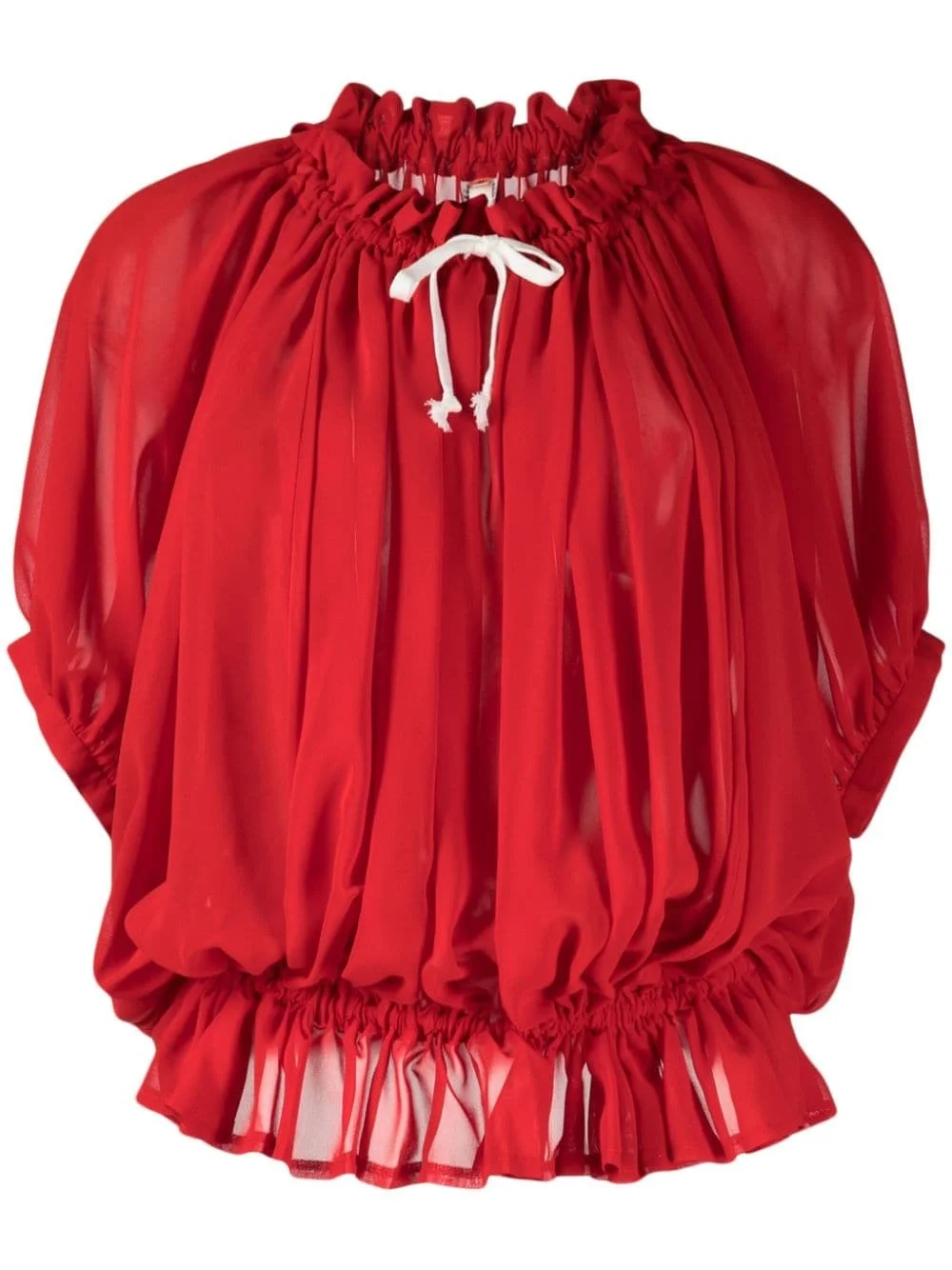 contrasting-bow ruched semi-sheer blouse - 1
