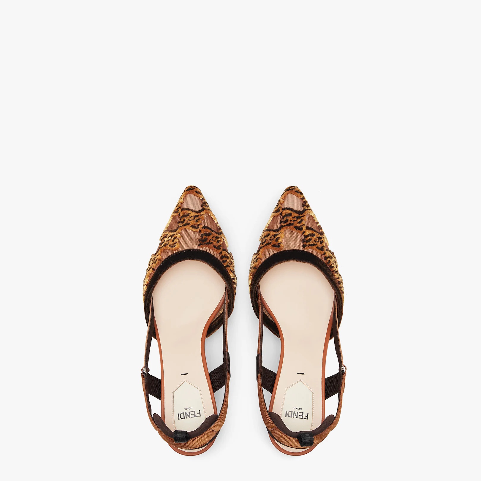Brown mesh and embroidery medium-heeled slingbacks - 4