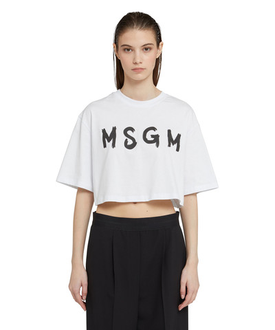 MSGM Crop T-Shirt  with brushstroke logo graphic outlook