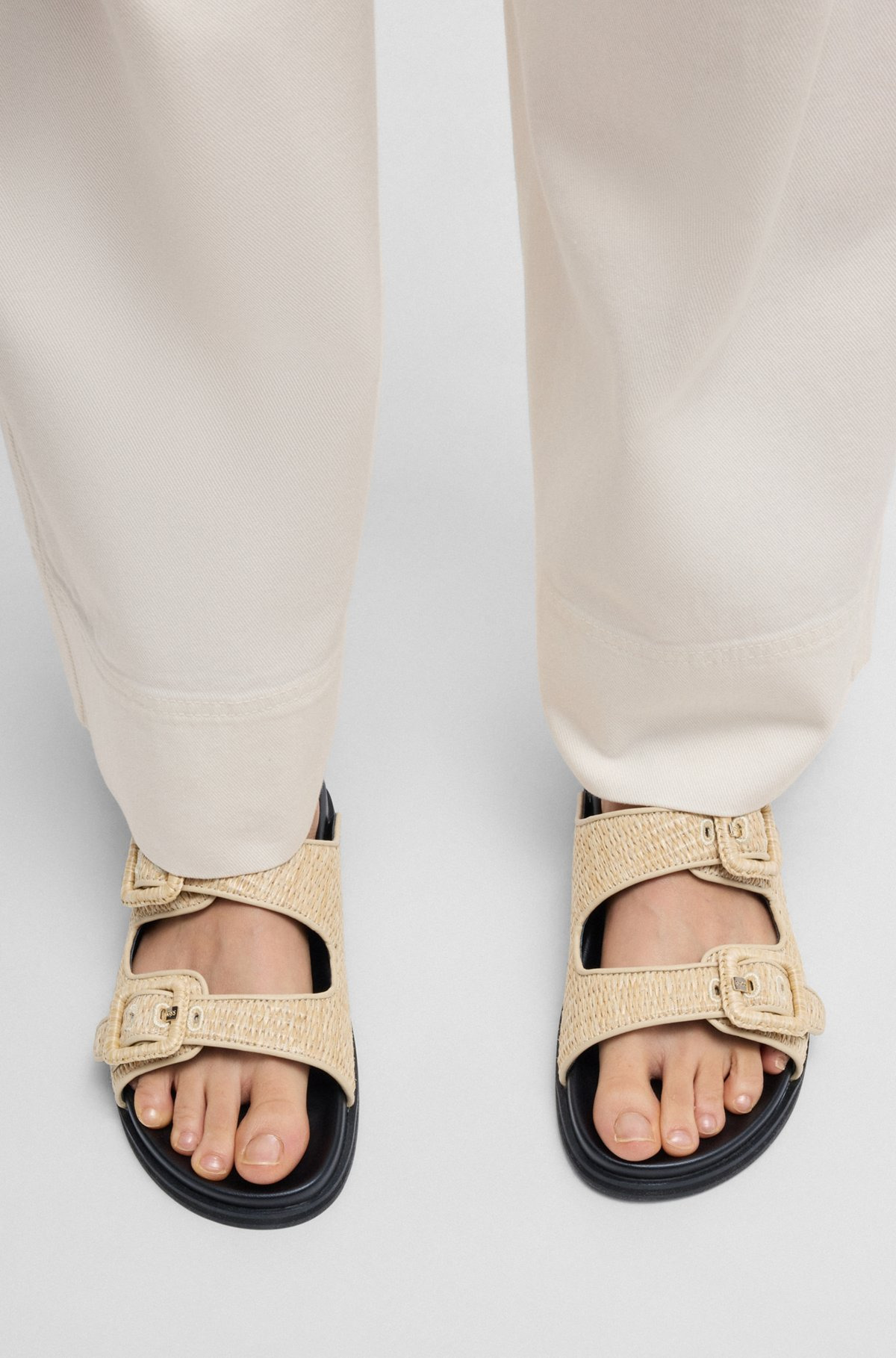 RAFFIA SLIDES WITH BUCKLED STRAPS - 4