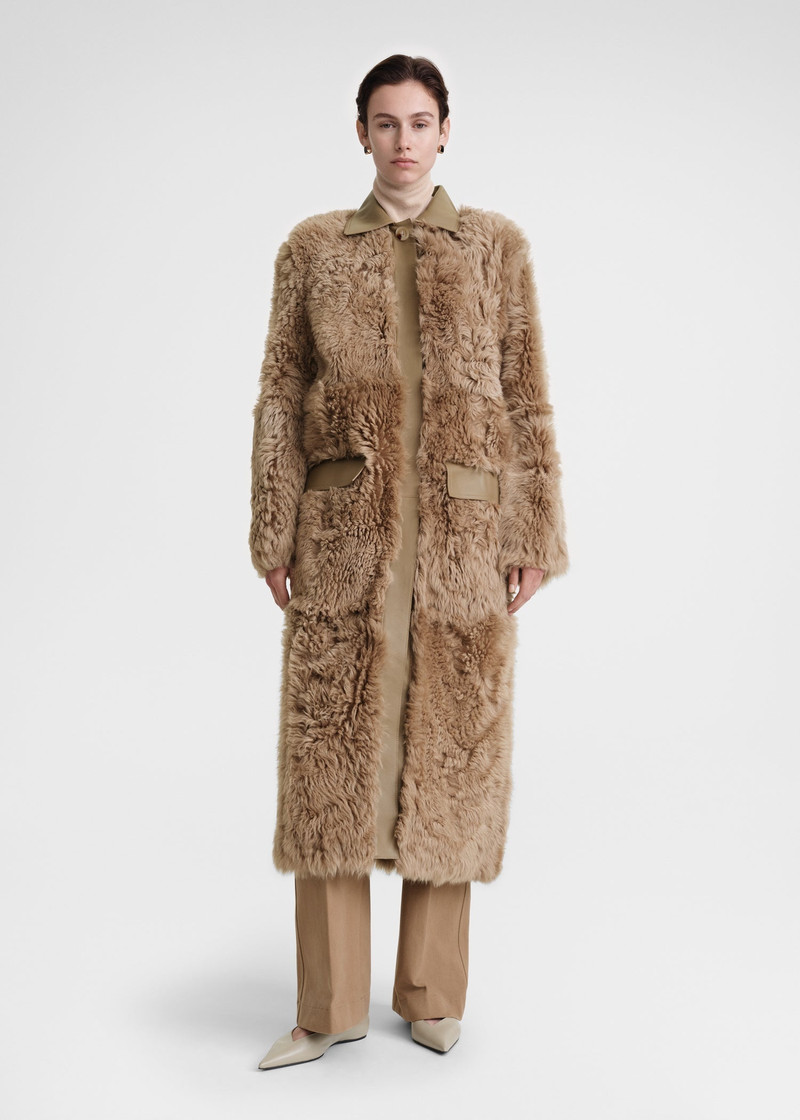 Totême Curly shearling coat biscuit outlook