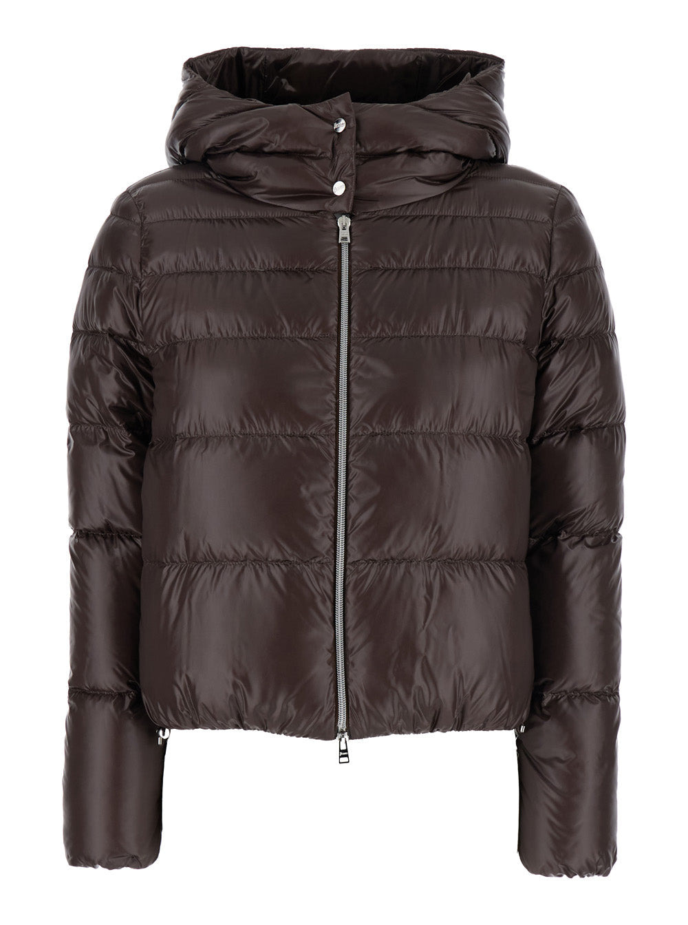Herno Women Brown Cropped Down Jacket With Fixed Hood With Snap Buttons In Tech Fabric Woman - 1