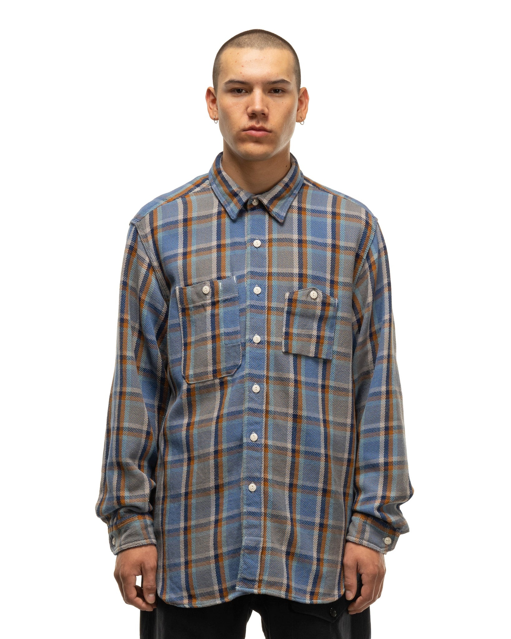 Work Shirt Cotton Heavy Twill Plaid Blue - 3