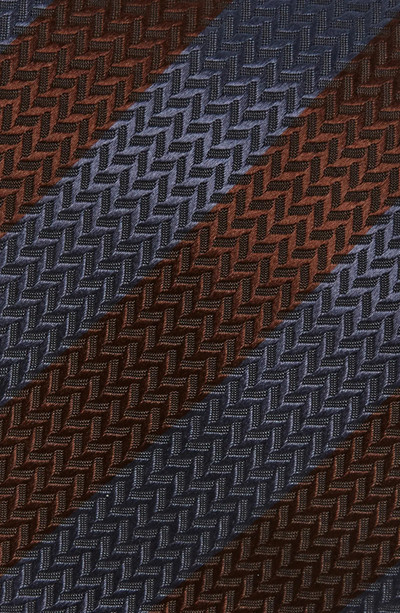 Brioni Repp Stripe Silk Tie in Coffee/Graphite outlook