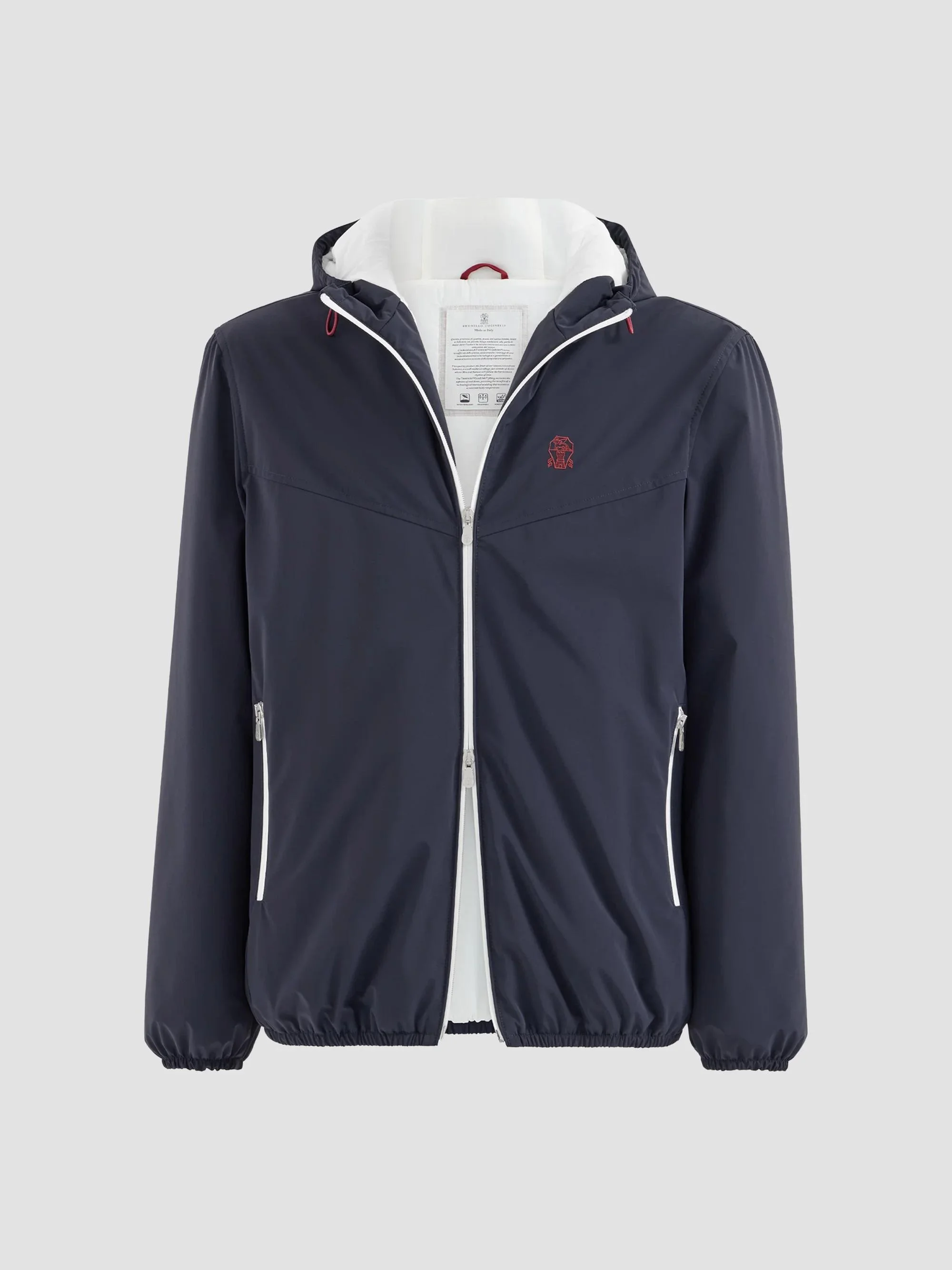 Men's Bonded Nylon Hooded Outerwear Jacket with Thermore Padding and Logo - Navy Blue - 1