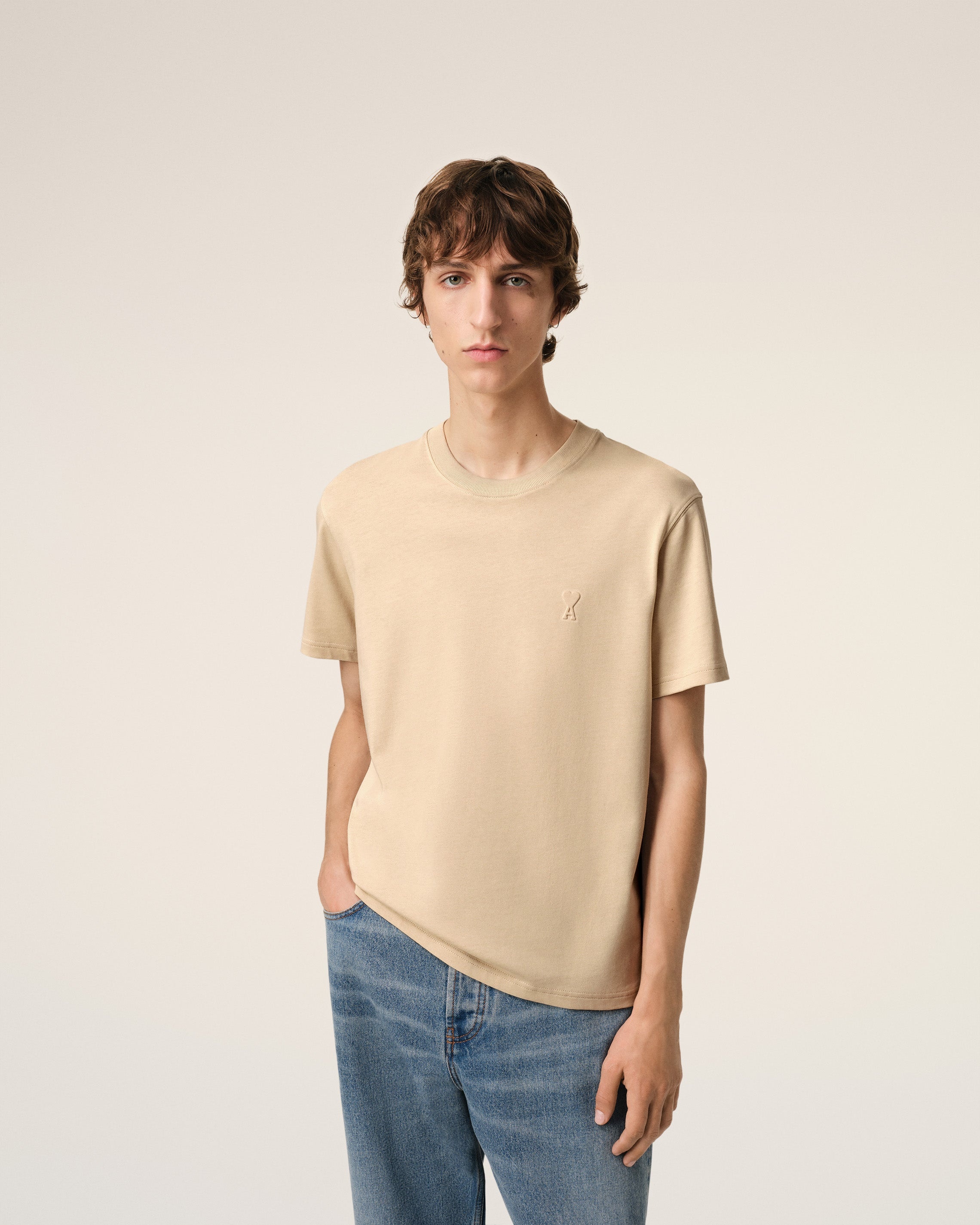 BEIGE COTTON AMI DE COEUR T-SHIRT - 3