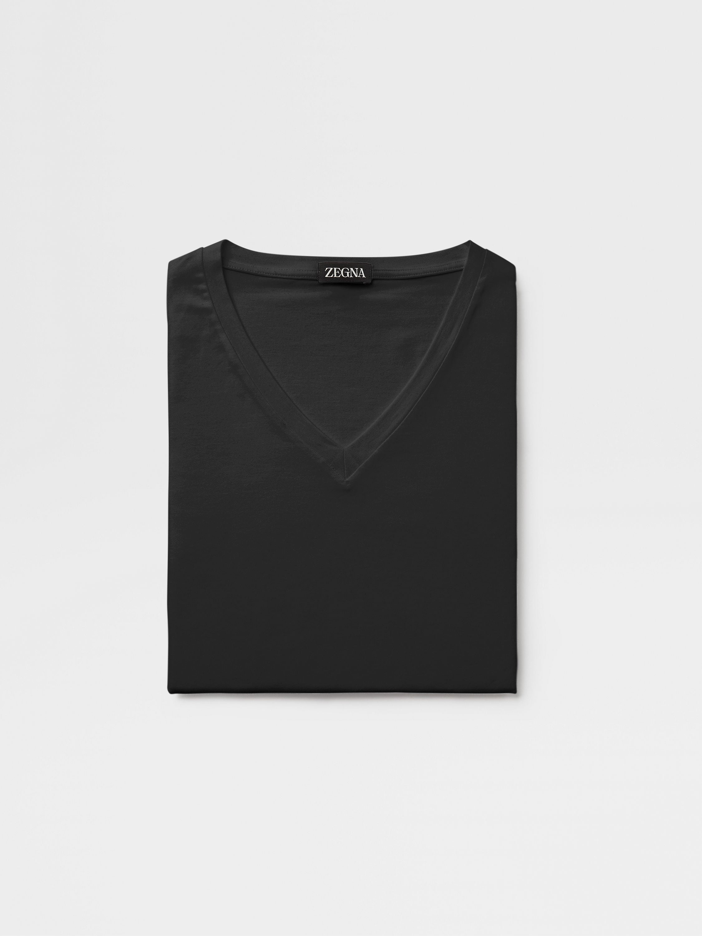 BLACK COTTON V-NECK T-SHIRT - 2