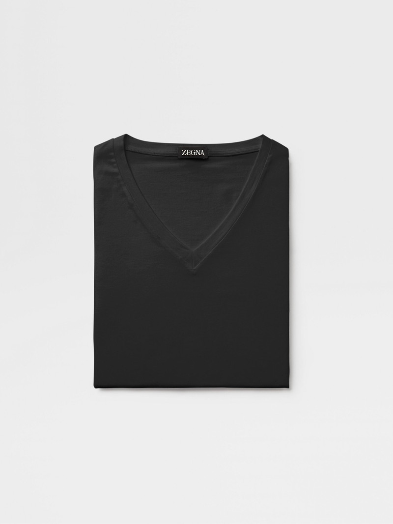 ZEGNA BLACK COTTON V-NECK T-SHIRT outlook