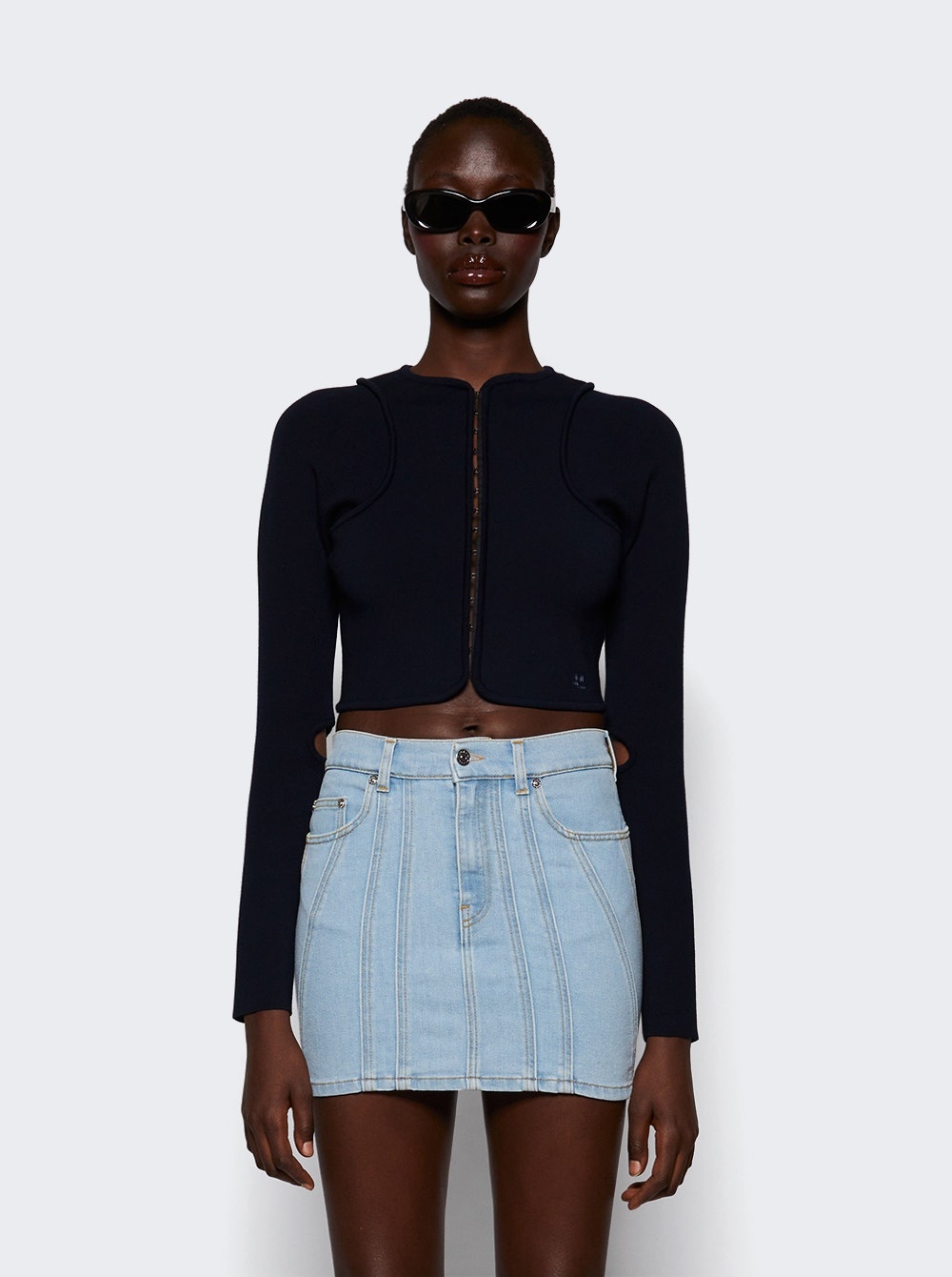 Scuba Cut Out Knit Cardigan Navy - 3