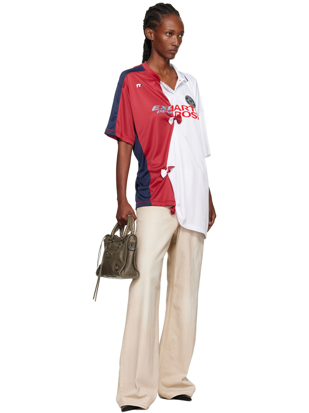 White & Burgundy Collage Football Top - 4