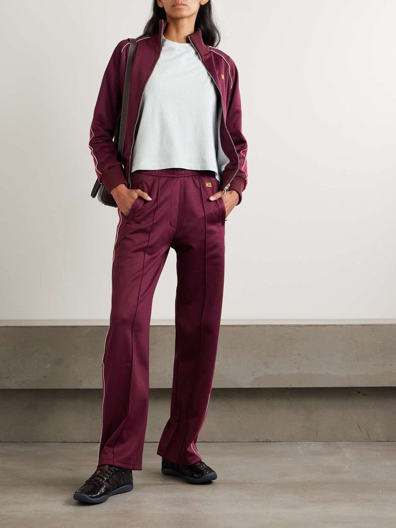 WALES BONNER Mantra pointelle-trimmed jersey straight-leg track pants Burgundy outlook
