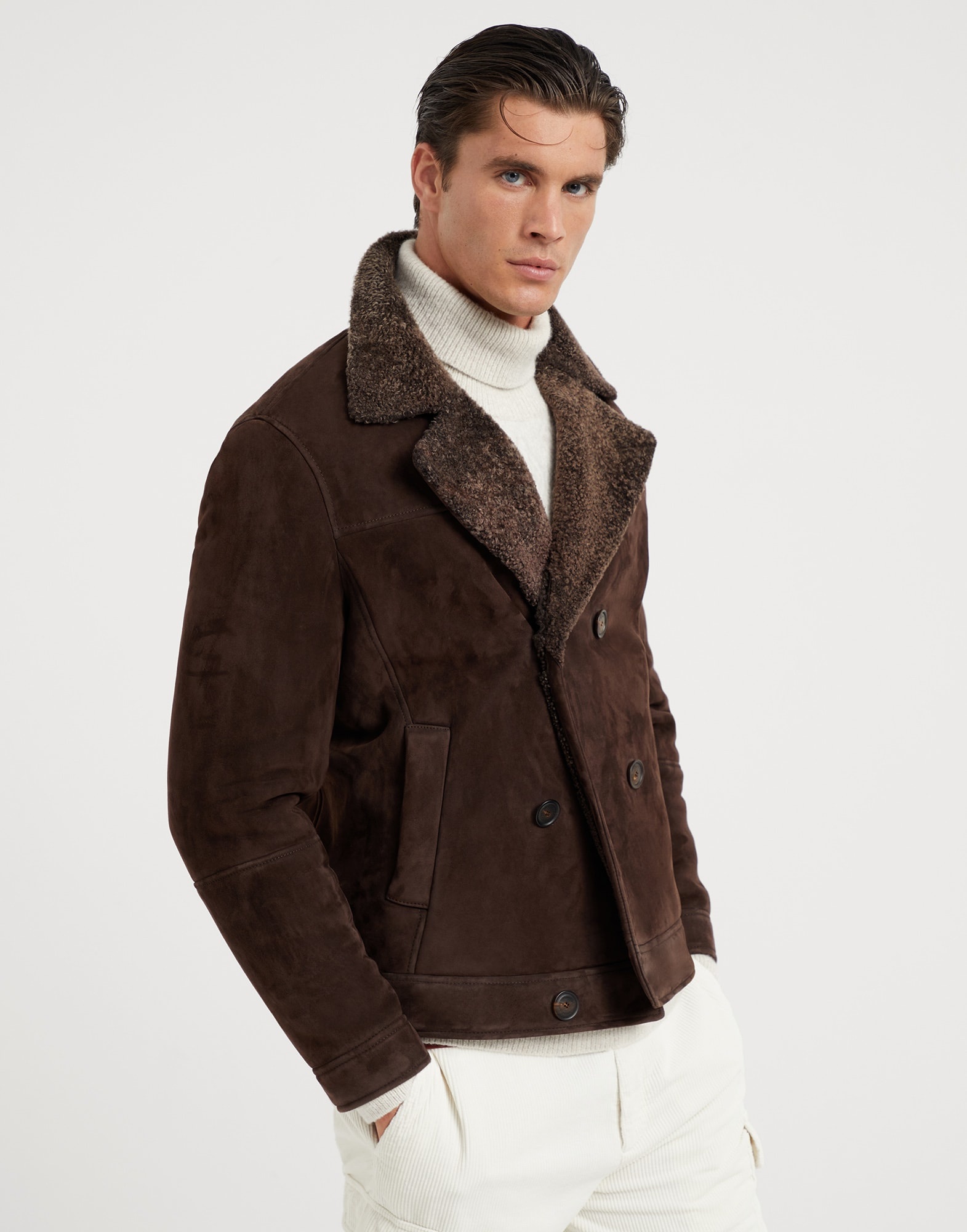 Brunello Cucinelli Suede shearling one-and-a-half breasted