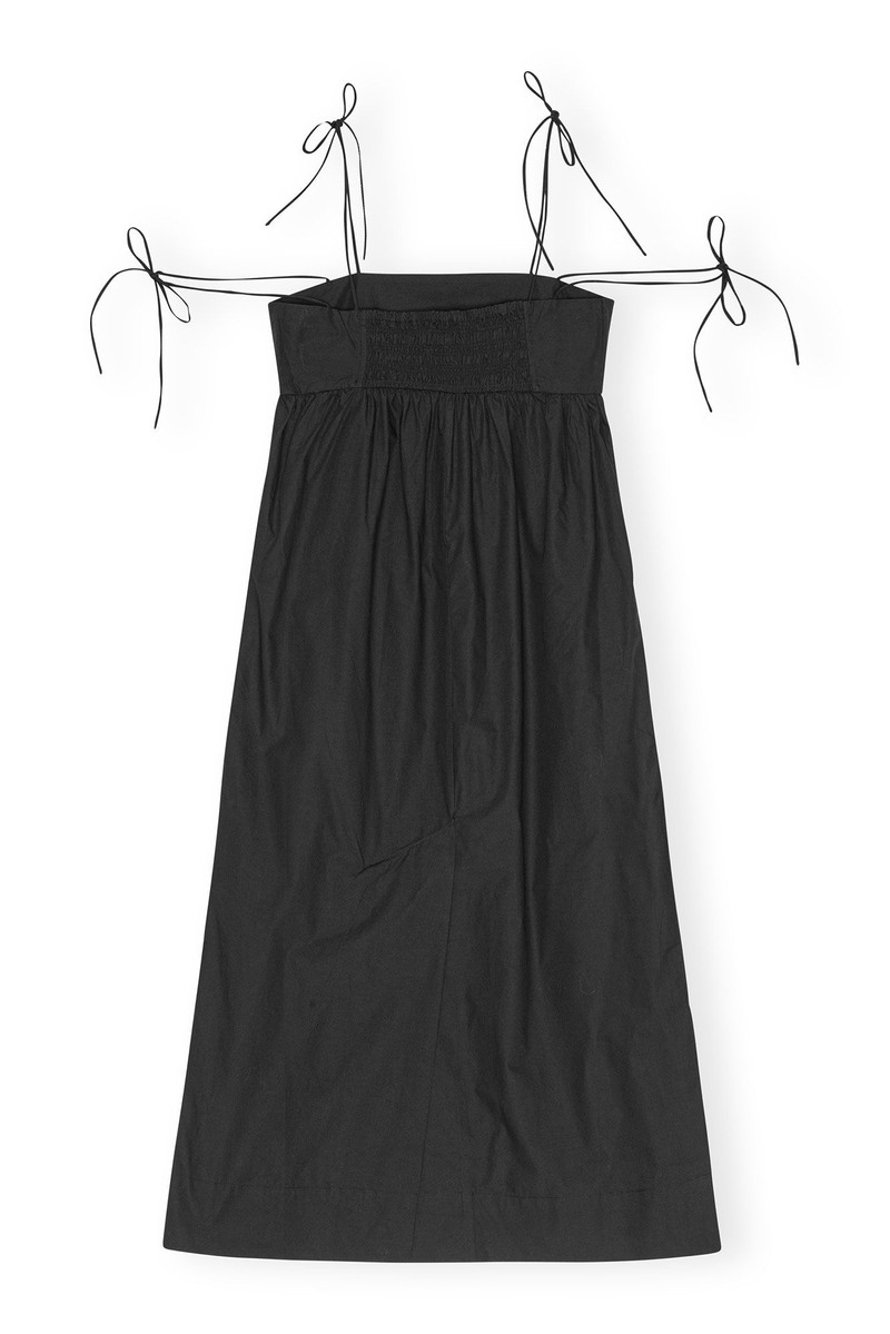 GANNI BLACK COTTON POPLIN STRING MIDI DRESS outlook