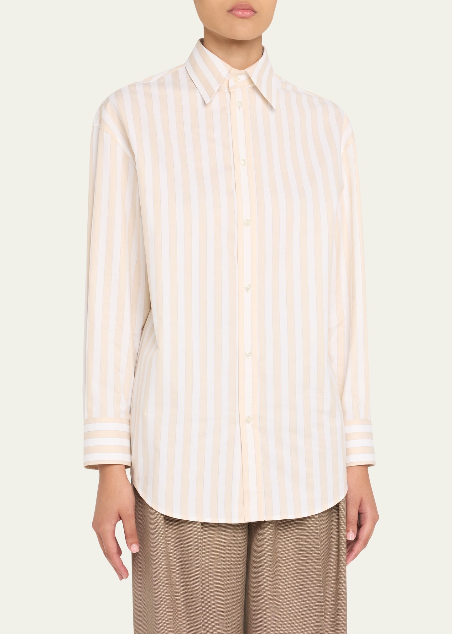 Long-Sleeve Stripe Button-Down Blouse - 4