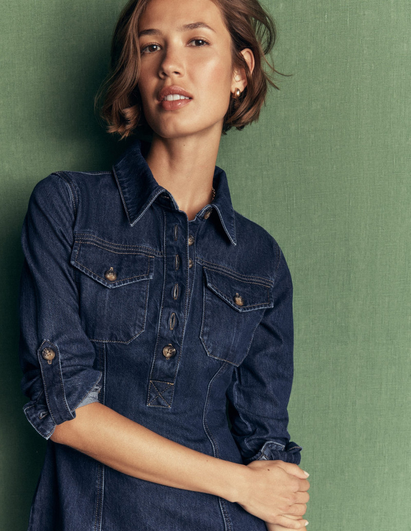 Fleur Denim Short Dress-Mid Vintage Denim 6
