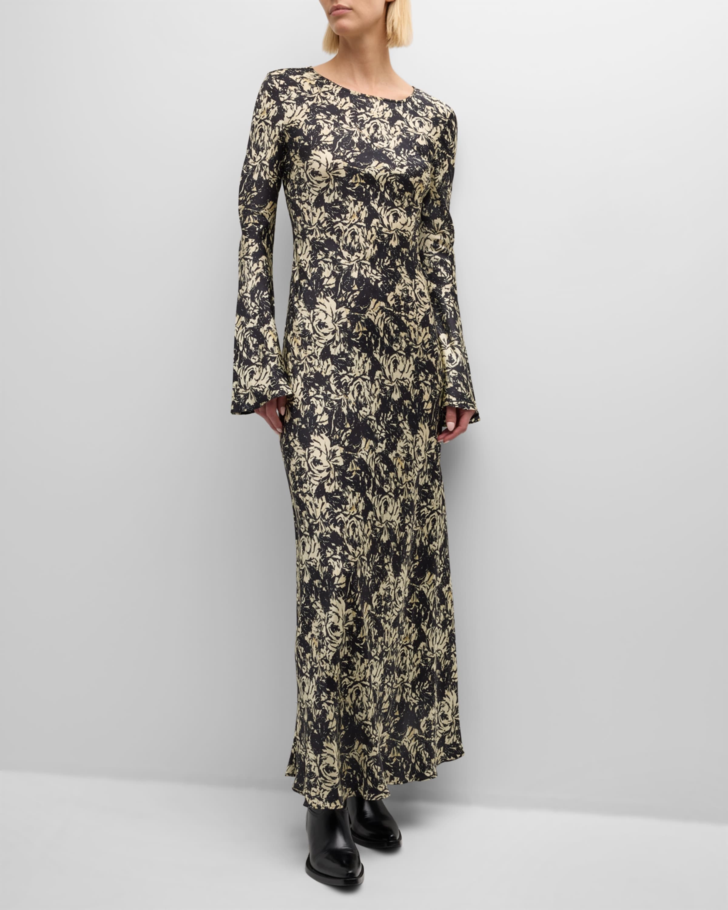 Floral Satin Maxi Dress - 2