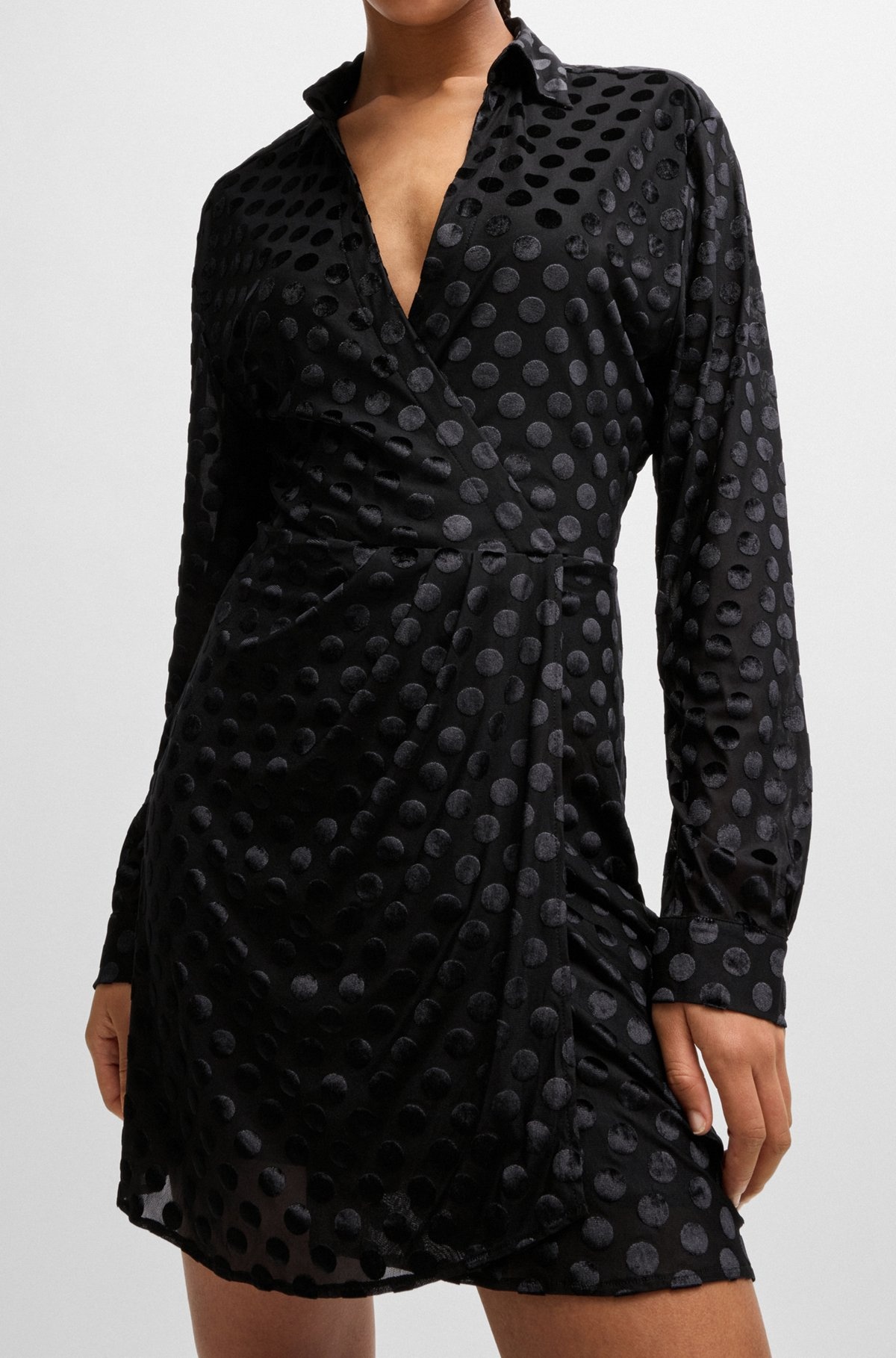 WRAP-FRONT REGULAR-FIT DRESS WITH DEVORÉ PATTERN - 6