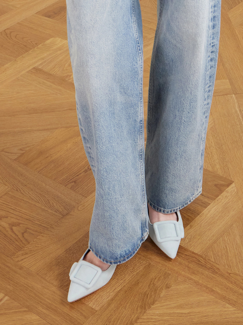 Manolo Blahnik Maysale Buckled Suede Point-toe Flats outlook