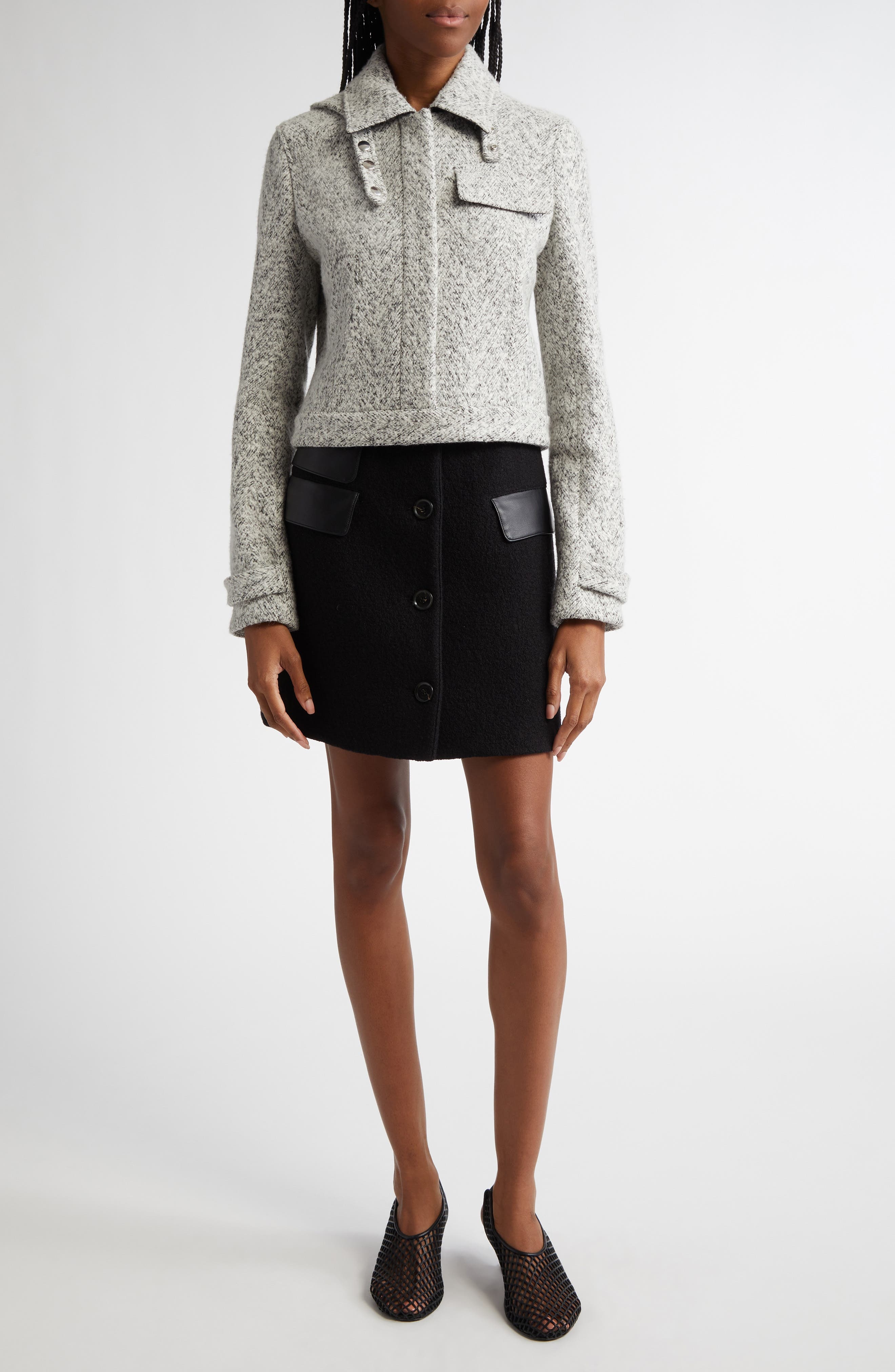 Proenza Schouler Rivers Herringbone Jacquard Bouclé Jacket in Black/Off White at Nordstrom - 2