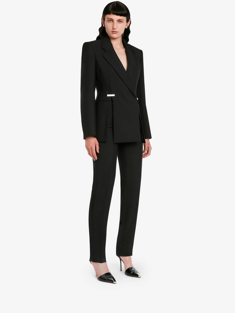 Women's Slashed Tailored Fitted Jacket in Black - 3