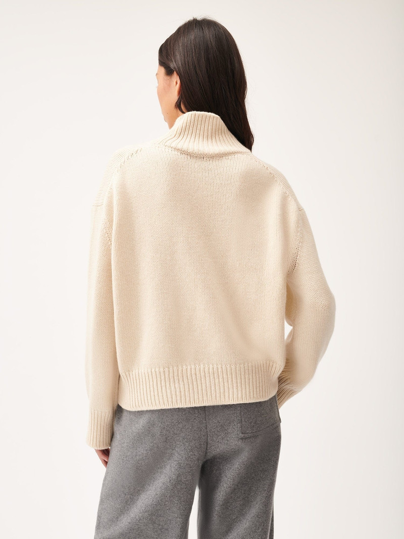 Women's Recycled Cashmere Turtleneck Sweater - Ecru Ivory 3