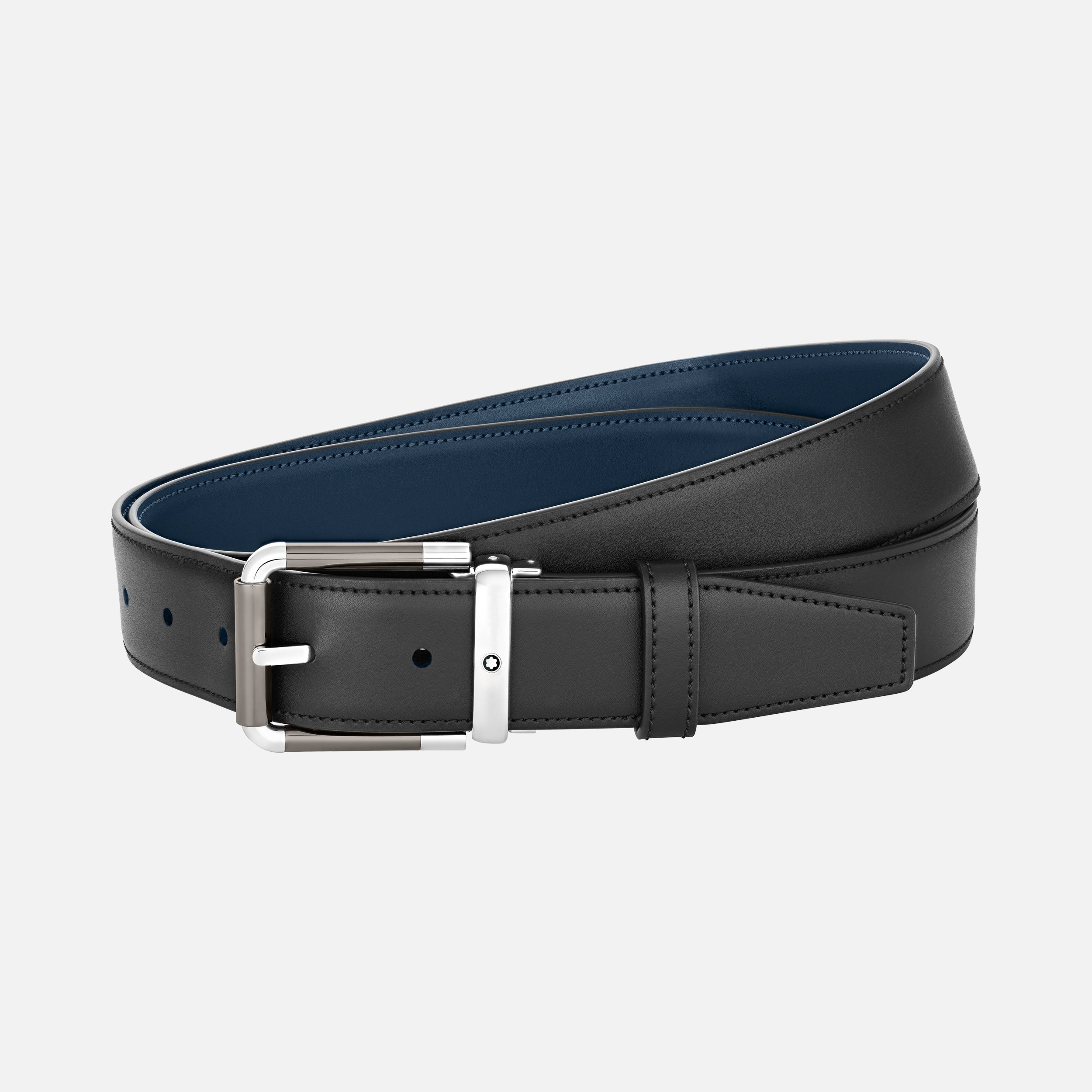 Black/blue 35 mm reversible leather belt - 1