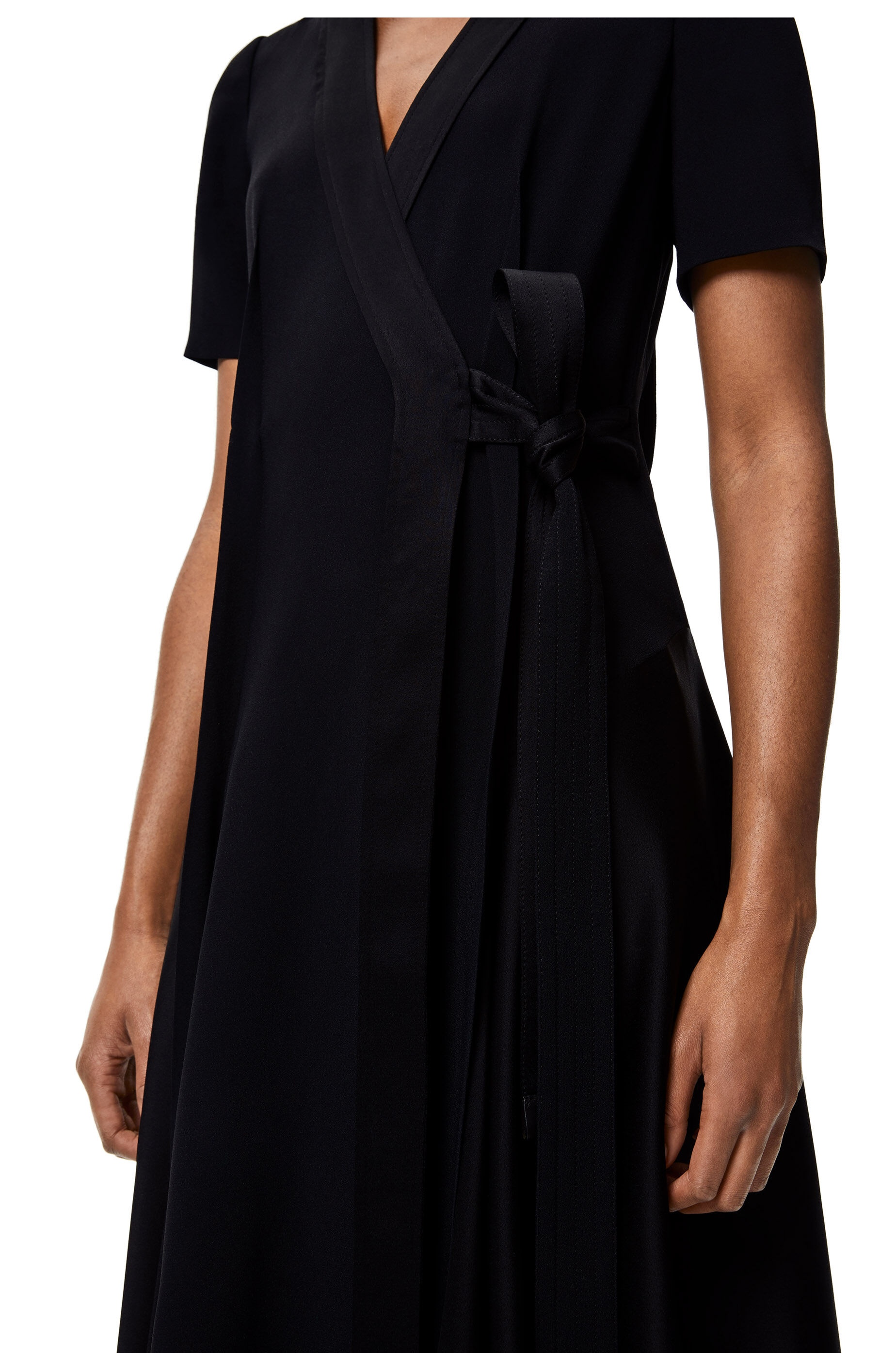 Asymmetric wrap midi dress in satin back crepe - 4